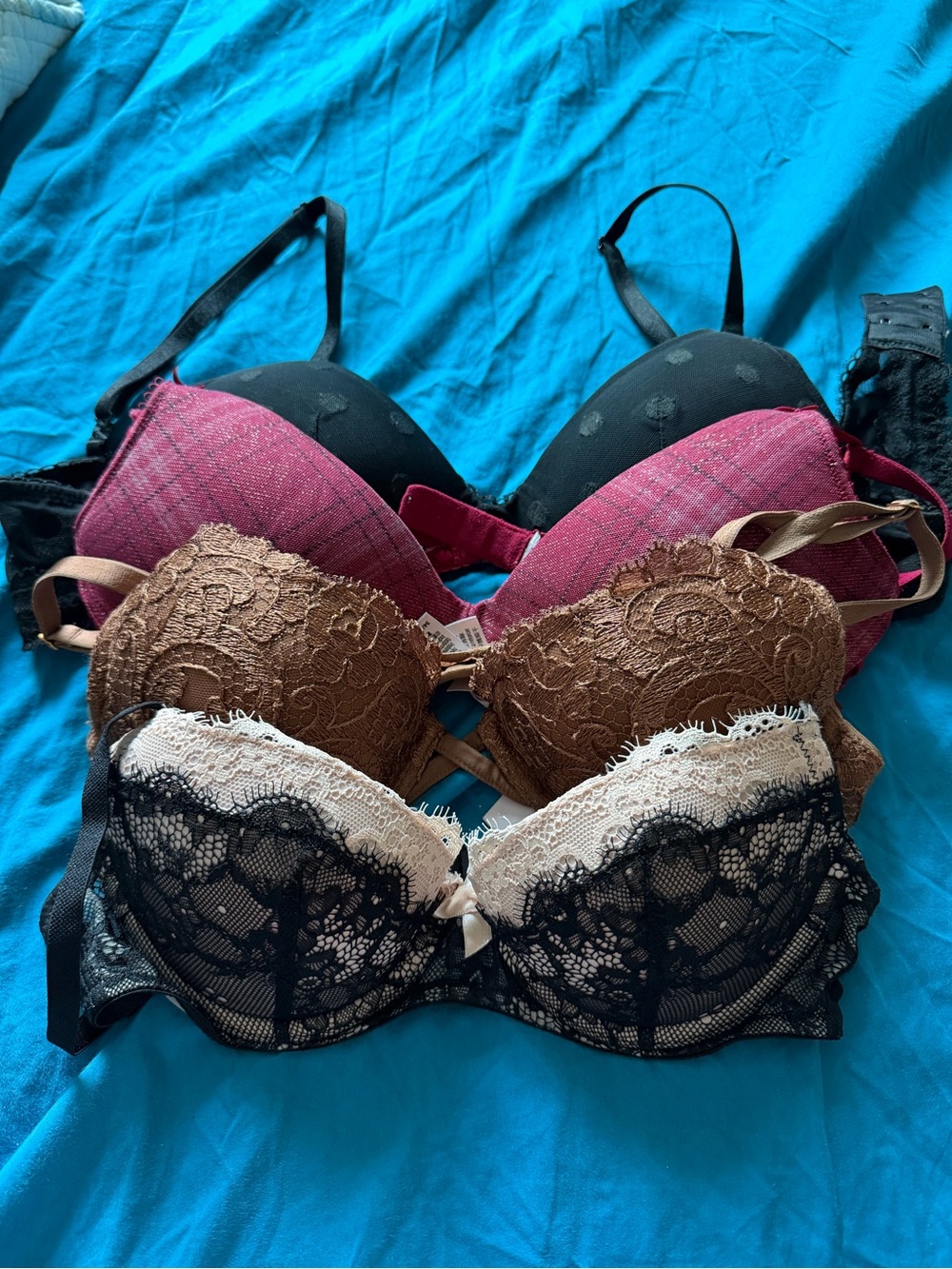 Victoria's Secret Lace Push-Up Bra Set - Black, Pink, Brown, Cream